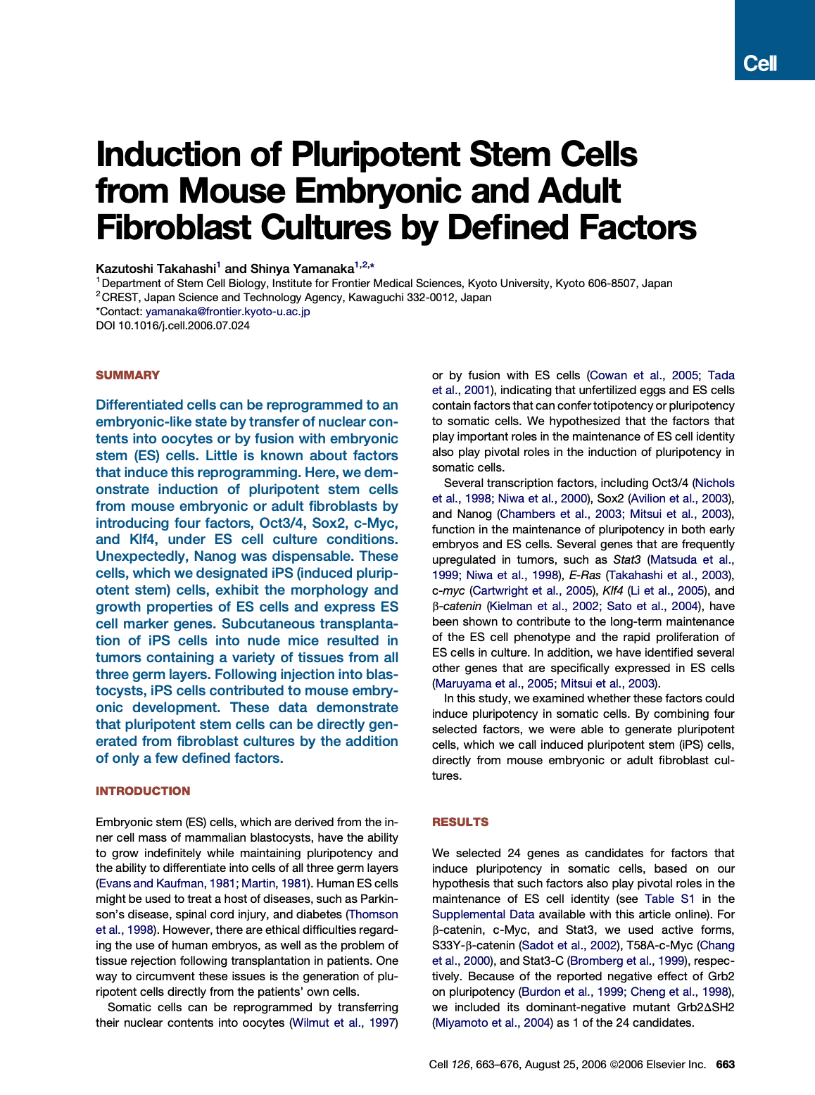 Takahashi & Yamanaka 2006
